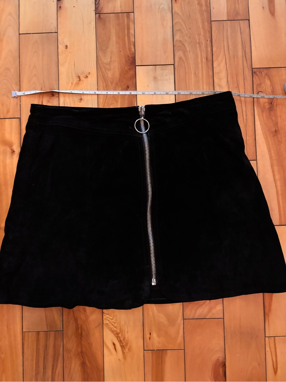 Black Suede Leather Zip-Front Mini Skirt